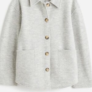 Madewell Boiled Light Gray Wool Sweater Jacket, Size: Small